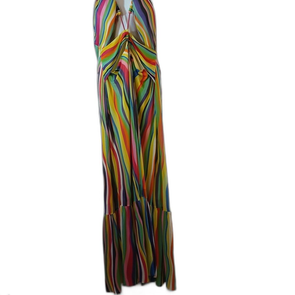 NWT Eloquii Rainbow Striped Strappy Cut Out Maxi Dress Size 20 Festive Coastal